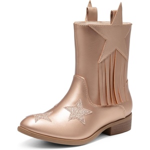 image:imageDREAM PAIRS Girls Cowgirl Cowboy Western Mid Calf Tassel BootsRose Gold