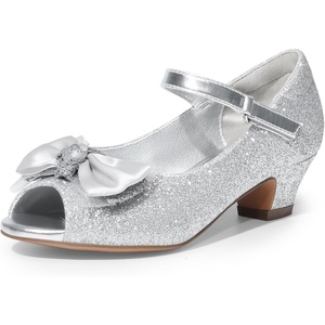 image:imageDREAM PAIRS Girls Heels Dress Shoes Flats for Wedding Bow Flower Princess Shoes for Little KidBig KidSilverglitter