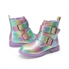 image:imageDREAM PAIRS Girls Boys Glitter Ankle Boots Side Zipper Combat Shoes with Buckles ToddlerLittle KidBig KidRainbow