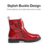 image:imageDREAM PAIRS Girls Boys Glitter Ankle Boots Side Zipper Combat Shoes with Buckles ToddlerLittle KidBig KidRed