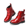 image:imageDREAM PAIRS Girls Boys Glitter Ankle Boots Side Zipper Combat Shoes with Buckles ToddlerLittle KidBig KidRed