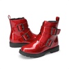 image:imageDREAM PAIRS Girls Boys Glitter Ankle Boots Side Zipper Combat Shoes with Buckles ToddlerLittle KidBig KidRed