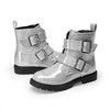 image:imageDREAM PAIRS Girls Boys Glitter Ankle Boots Side Zipper Combat Shoes with Buckles ToddlerLittle KidBig KidSilver