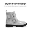 image:imageDREAM PAIRS Girls Boys Glitter Ankle Boots Side Zipper Combat Shoes with Buckles ToddlerLittle KidBig KidSilver