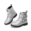 image:imageDREAM PAIRS Girls Boys Glitter Ankle Boots Side Zipper Combat Shoes with Buckles ToddlerLittle KidBig KidSilver