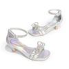 image:imageDREAM PAIRS Girls Sandals Ankle Strap Square Toe Low Heel Bow Flower Dress ShoesRainbowSilver
