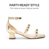 image:imageDREAM PAIRS Girls Sandals Low Heel Dress Pump Ankle Strap Two Strapped Bow Flower Wedding Party Shoes for Little KidBig KidGold