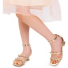 image:imageDREAM PAIRS Girls Sandals Low Heel Dress Pump Ankle Strap Two Strapped Bow Flower Wedding Party Shoes for Little KidBig KidGold