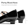 image:imageDream Pairs Girls Dress Shoes Mary Jane High Heel Round Toe Straps Pumps Flower Wedding Party Princess Flats for LittleBig KidsBlack