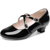 image:imageDream Pairs Girls Dress Shoes Mary Jane High Heel Round Toe Straps Pumps Flower Wedding Party Princess Flats for LittleBig KidsBlack
