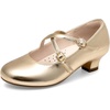 image:imageDream Pairs Girls Dress Shoes Mary Jane High Heel Round Toe Straps Pumps Flower Wedding Party Princess Flats for LittleBig KidsGold