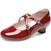 image:imageDream Pairs Girls Dress Shoes Mary Jane High Heel Round Toe Straps Pumps Flower Wedding Party Princess Flats for LittleBig KidsRed