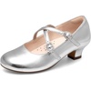image:imageDream Pairs Girls Dress Shoes Mary Jane High Heel Round Toe Straps Pumps Flower Wedding Party Princess Flats for LittleBig KidsSilver