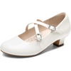 image:imageDream Pairs Girls Dress Shoes Mary Jane High Heel Round Toe Straps Pumps Flower Wedding Party Princess Flats for LittleBig KidsWhite