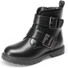 image:imageDREAM PAIRS Girls Boys Glitter Ankle Boots Side Zipper Combat Shoes with Buckles ToddlerLittle KidBig KidBlackpu