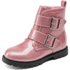 image:imageDREAM PAIRS Girls Boys Glitter Ankle Boots Side Zipper Combat Shoes with Buckles ToddlerLittle KidBig KidPink