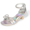 image:imageDREAM PAIRS Girls Sandals Ankle Strap Square Toe Low Heel Bow Flower Dress ShoesRainbowSilver