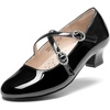 image:imageDream Pairs Girls Dress Shoes Mary Jane High Heel Round Toe Straps Pumps Flower Wedding Party Princess Flats for LittleBig KidsBlack
