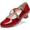 image:imageDream Pairs Girls Dress Shoes Mary Jane High Heel Round Toe Straps Pumps Flower Wedding Party Princess Flats for LittleBig KidsRed