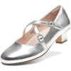 image:imageDream Pairs Girls Dress Shoes Mary Jane High Heel Round Toe Straps Pumps Flower Wedding Party Princess Flats for LittleBig KidsSilver