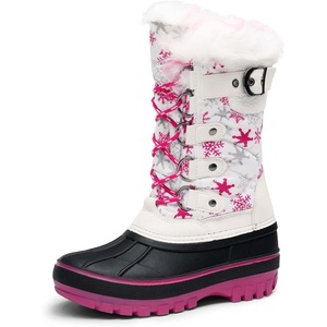 image:imageDREAM PAIRS Boys Girls Snow Boots WaterResistant Outdoor Warm Cozy AntiSlip Mid Calf Faux Fur Lining Insulated Winter Shoes for LittleBig KidsWhiteFuchsia