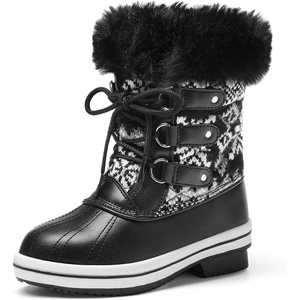 image:imageDREAM PAIRS Cozy Kids Snow Boots Warm amp WaterResistant Winter Boots with Faux Fur for AllDay Play NonSlip Mid Calf BootsBlackWhite