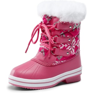 image:imageDREAM PAIRS Cozy Kids Snow Boots Warm amp WaterResistant Winter Boots with Faux Fur for AllDay Play NonSlip Mid Calf BootsRose Red