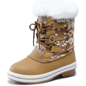 image:imageDREAM PAIRS Cozy Kids Snow Boots Warm amp WaterResistant Winter Boots with Faux Fur for AllDay Play NonSlip Mid Calf BootsTanWhite