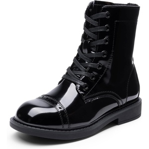 image:imageDREAM PAIRS Girls Boys Combat Ankle Boots Side Zipper Shoes with Lace Up for ToddlerLittle KidBig KidAll Black