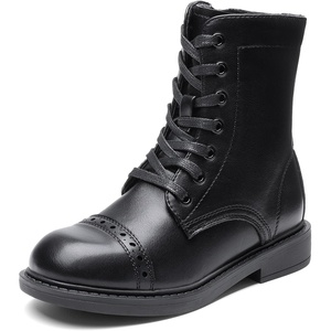 image:imageDREAM PAIRS Girls Boys Combat Ankle Boots Side Zipper Shoes with Lace Up for ToddlerLittle KidBig KidBlack