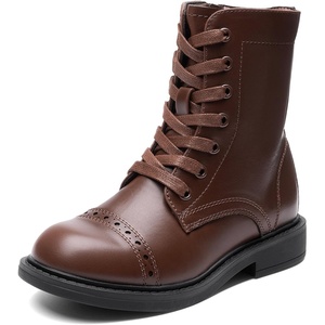 image:imageDREAM PAIRS Girls Boys Combat Ankle Boots Side Zipper Shoes with Lace Up for ToddlerLittle KidBig KidBrown
