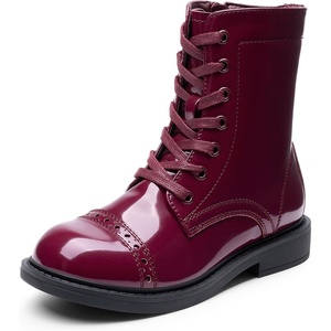 image:imageDREAM PAIRS Girls Boys Combat Ankle Boots Side Zipper Shoes with Lace Up for ToddlerLittle KidBig KidBurgundy