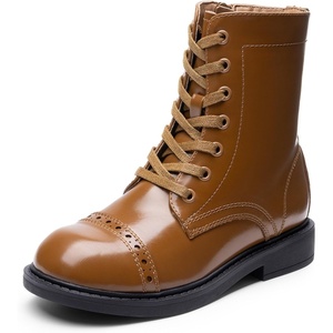image:imageDREAM PAIRS Girls Boys Combat Ankle Boots Side Zipper Shoes with Lace Up for ToddlerLittle KidBig KidTan