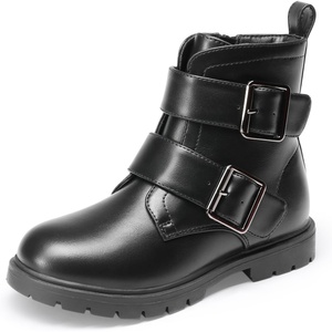 image:imageDREAM PAIRS Girls Boys Glitter Ankle Boots Side Zipper Combat Shoes with Buckles ToddlerLittle KidBig KidBlackpu