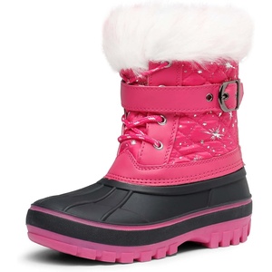 image:imageDREAM PAIRS Girls Boys Snow Boots WaterResistant Outdoor Warm Cozy AntiSlip Mid Calf Faux Fur Lining Winter Shoes for LittleBig KidsFuchsia
