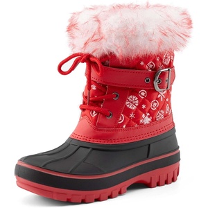 image:imageDREAM PAIRS Girls Boys Snow Boots WaterResistant Outdoor Warm Cozy AntiSlip Mid Calf Faux Fur Lining Winter Shoes for LittleBig KidsRedBlack