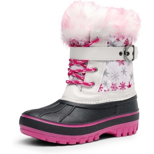 image:imageDREAM PAIRS Girls Boys Snow Boots WaterResistant Outdoor Warm Cozy AntiSlip Mid Calf Faux Fur Lining Winter Shoes for LittleBig KidsWhiteFuchsia