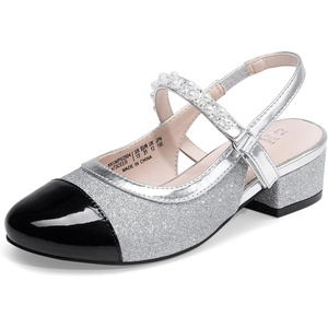 image:imageDREAM PAIRS Girls Dress Shoes Slingback Heels Round Toe Pump for Little Big Kids Flower Party Wedding PrincessSilverBlack