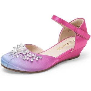 image:imageDREAM PAIRS Girls Dress Shoes Toddler Little Big Girls Heels Low Wedge Pumps with Pearls Rhinestone for Flower Girl Princess Wedding PartyBlueHot Pink