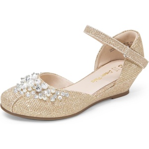 image:imageDREAM PAIRS Girls Dress Shoes Toddler Little Big Girls Heels Low Wedge Pumps with Pearls Rhinestone for Flower Girl Princess Wedding PartyGoldglitter