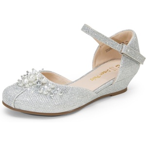 image:imageDREAM PAIRS Girls Dress Shoes Toddler Little Big Girls Heels Low Wedge Pumps with Pearls Rhinestone for Flower Girl Princess Wedding PartySilverglitter
