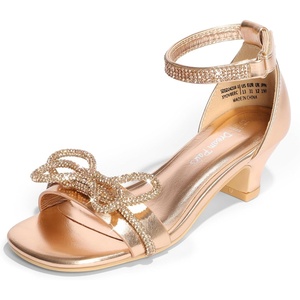 image:imageDREAM PAIRS Girls Sandals Ankle Strap Square Toe Low Heel Bow Flower Dress ShoesChampagnepu