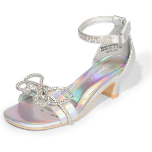 image:imageDREAM PAIRS Girls Sandals Ankle Strap Square Toe Low Heel Bow Flower Dress ShoesRainbowSilver