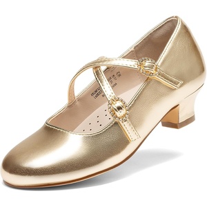 image:imageDream Pairs Girls Dress Shoes Mary Jane High Heel Round Toe Straps Pumps Flower Wedding Party Princess Flats for LittleBig KidsGold