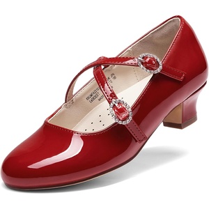 image:imageDream Pairs Girls Dress Shoes Mary Jane High Heel Round Toe Straps Pumps Flower Wedding Party Princess Flats for LittleBig KidsRed
