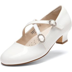 image:imageDream Pairs Girls Dress Shoes Mary Jane High Heel Round Toe Straps Pumps Flower Wedding Party Princess Flats for LittleBig KidsWhite