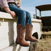 image:imageDREAM PAIRS Boys Girls Cowboy Boots Toddler Mid Calf Western Boots Square Toe Riding Boots for KidsBrown