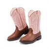 image:imageDREAM PAIRS Boys Girls Cowboy Boots Toddler Mid Calf Western Boots Square Toe Riding Boots for KidsPinkBrown