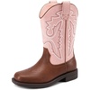 image:imageDREAM PAIRS Boys Girls Cowboy Boots Toddler Mid Calf Western Boots Square Toe Riding Boots for KidsPinkBrown