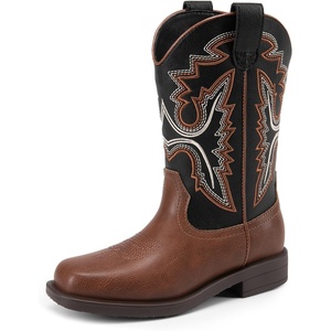 image:imageDREAM PAIRS Boys Girls Cowboy Boots Toddler Mid Calf Western Boots Square Toe Riding Boots for KidsBlackBrown